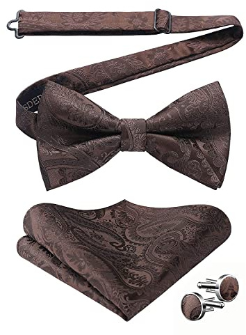 HISDERN Herren Paisley Fliege und Einstecktuch mit Manschettenknöpfe Set,Schleife mit Haken - Bereits Gfebunden，Verstellbare Fliege,Vorgebundene Fliege,für Hochzeit Sfeier Weihnachten Halloween