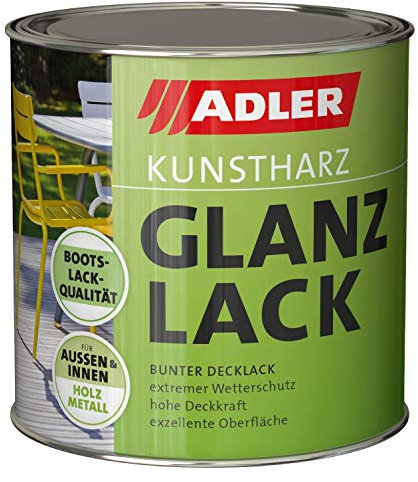 ADLER Kunstharz Glanzlack - Weiß 750 ml - Erstklassiger Lack glänzend, geruchsarm mit guter Wetter- und Vergilbungsbeständigkeit und hoher Deckkraft - Kunstharzlack in Bootslack Qualität