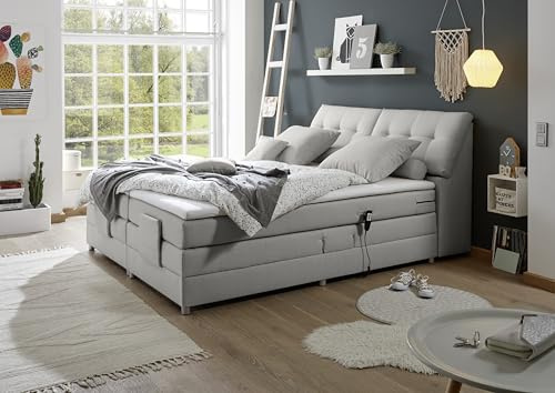 CARPINO Boxspringbett 180x200 elektrisch verstellbar, Silber - Bequemes Doppelbett mit dekorativer Steppung & Komfortschaum Topper - 180 x 110 x 234 cm (B/H/T)