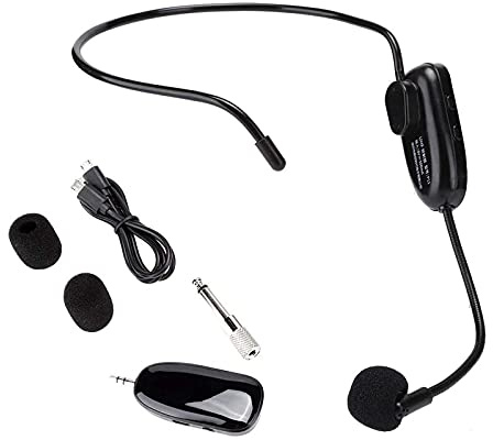 Microphone sans Fil, UHF Micro-Casque Contour d'oreille Professionnel et Micros avec Convertisseur, Capacité Anti-Interférence, pour l'enseignement, Guides Touristiques