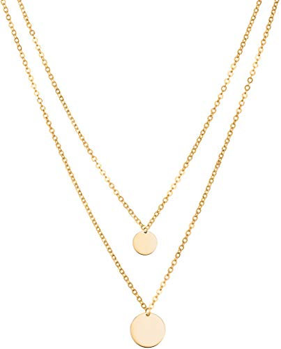 day.berlin Damen Halskette mit Plättchen Anhänger in Gold 18k vergoldet, 40cm & 50cm lang, Layer Kette 2-lagig aus 316L Edelstahl, wasserfest & nickelfrei