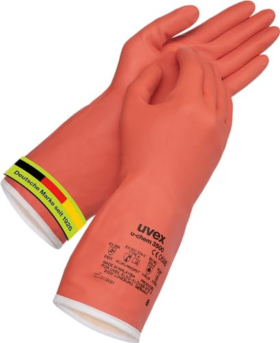 Uvex u-chem 3500, 1 paio di guanti di protezione chimica contro acetone, detergenti, colla e solventi, robusti e flessibili, colore arancione, taglia 08/M