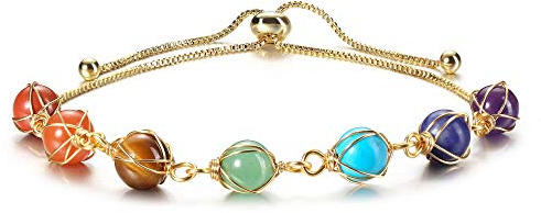 Top Plaza Healing Crystal Stone Chakra Bracelets Adjustable 14K Gold Plated Ankle Bracelets Jewelry for Women Ladies Christmas Birthday Gifts