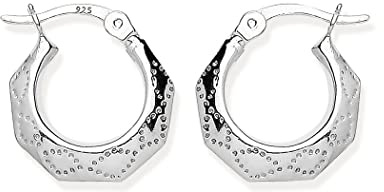 Sterling Silver Creole Hoop Earrings - Diamond Cut Pattern