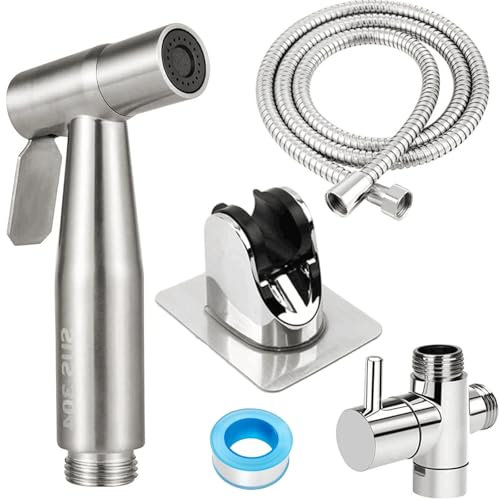 DXLing Bidet Handbrause Sprayer für WC - Hand Bidet Sprayer Set mit G1/2 T-Ventil, Schlauch und Halter - Silber