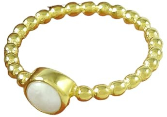 Anillo de piedras preciosas de perlas naturales, anillos gruesos de cúpula de plata de ley chapados en oro de 18 quilates para mujeres, anillo redondo para niñas, nácar minimalista