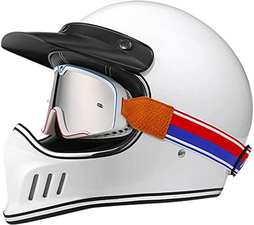 Motorrad-Integralhelm, Motorrad-Offroad-Crosshelme, Full-Face-Set, Herren- Und Damen-Motorradhelm Mit Visier, Dunkler Retro-Stil, DOT/ECE-Zertifiziert D,L (59-60CM)