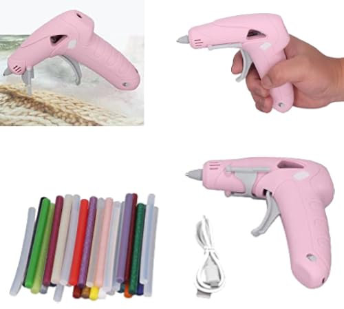 Fyearfly Heißklebepistole Kabellos, Wiederaufladbare USB Mini Klebepistole mit 30 Klebestiften, Schnelles Vorheizen Auslaufsichere für Heimwerker, Handwerk, Reparaturen zu Hause