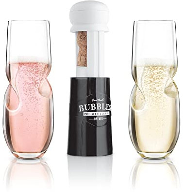 Final Touch Bubbles Lot de verres à champagne étincelants avec décapsuleur 300 ml