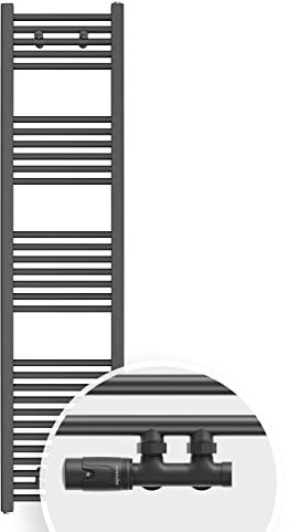 Aquabad Badheizkörper Virgo inkl. Multiblock Eckausführung | Grösse: 40 x 160 cm | Heizleistung 448 Watt | Farbe: Anthrazit | Mittelanschluss 50mm | Handtuchhalter, Handtuchwärmer