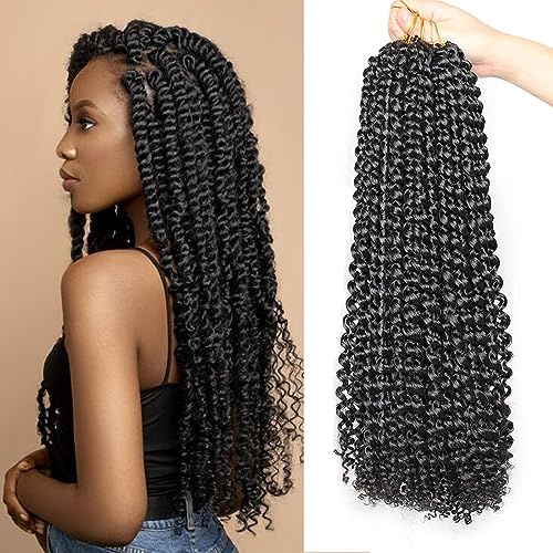 Xtrend 7-pack 18 tum svart passion twist virka hår vattenvåg lång bohemisk krok flätor hår för nödställd fjäril locs hår syntetiskt naturligt hår hårförlängningar 18strands/pack 1B #