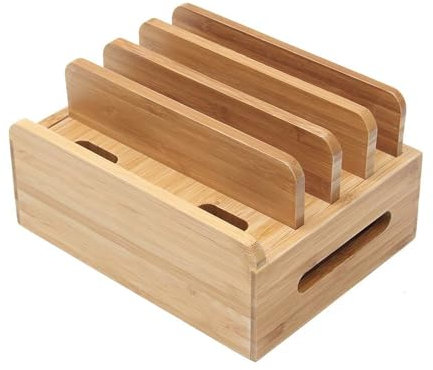 ANKROYU Estación De Carga Bambú Multidispositivo Con 4 Puertos De Carga, Práctico Soporte De Bambú Estación De Carga, Organizador De Cables Para Tabletas Y Teléfonos, Soporte De Carga De Acoplamiento