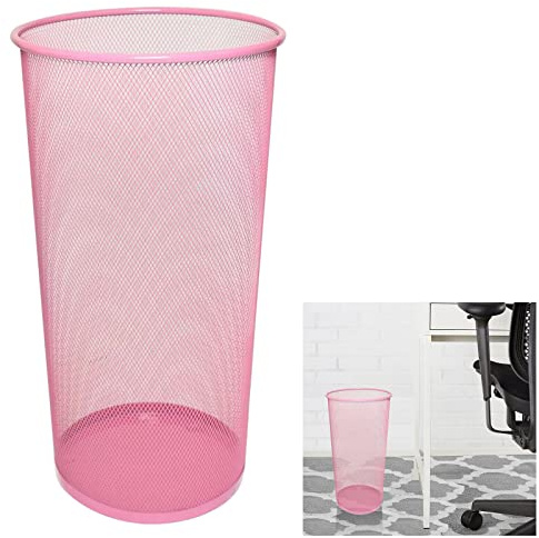 ARA CHOICE Colorful Large Metal Waste Paper Rubbish Mesh Bin Dustbin Office Bedroom Desk Litter and easy to use Recycling Bin for Home Multi Colour (Pink)