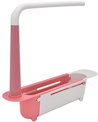 Lwuey Expandable Sponge Holder, Telescopic Caddy Over Sink Kitchen,ABS,Pink