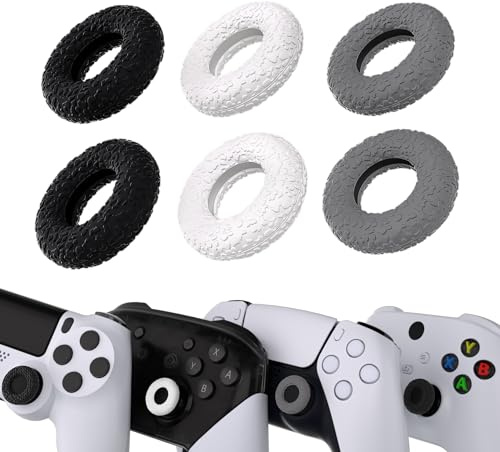 PlayVital Silikon Thumbstick Ringe für PS5/PS4, für Switch Pro Controller | für Xbox Series X/S, für Xbox One/Elite Series 2 Core, Universal Anti-Rutsch Daumengriffe Ringe, 3 Paar, Gray & Black & White