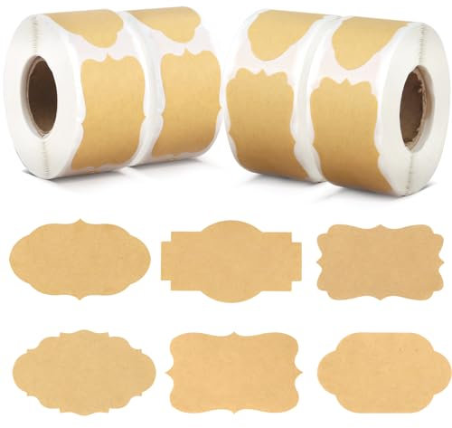 1200 Stück Etiketten Selbstklebend,4 Rollen Aufkleber zum Beschriften aus Kraftpapier，6 Muster Etiketten Marmeladengläser für Haushalts,Marmelade,Geschenkaufkleber,Basteln,Flasche
