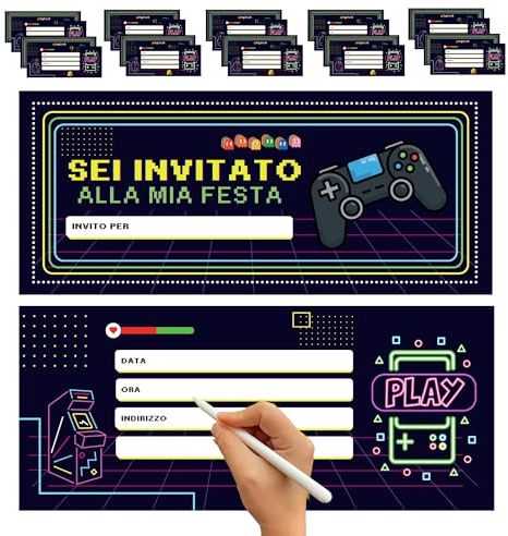 hOmty 25pz Inviti compleanno bambino Videogiochi. Biglietti invito compleanno bambino. Biglietti festa compleanno a tema
