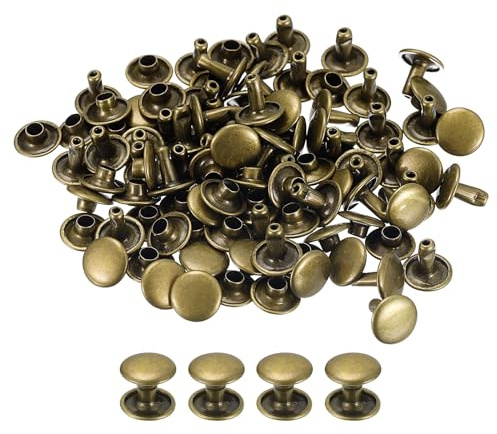QUARKZMAN 100 Sets Leder Nieten, 10x8mm Doppelt Kappe Nieten Metallnieten Runde Nieten Hohlnieten Niete für Lederhandwerk Reparatur DIY Geldbörsen Gürtel Taschen Schuhe, Bronzeton