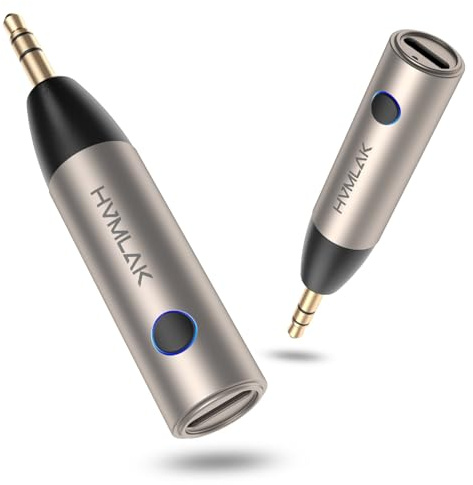 HVMLAK Bluetooth 5.4 Aux Adapter, 3,5 mm Klinke Musikempfänger, 1 Stück | Stabile Verbindung, Robustes Metallgehäuse, Musikstreaming, Freisprechanrufe, für ältere Autoradios Heim-Stereo