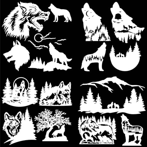 GORGECRAFT 4 Stile Wolf Und Wald Autoaufkleber Wolf Bergsilhouette Laserreflektierend Autoaufkleber Wasserdichtes Vinyl Automobil-Außendekoration Für SUV-LKW-Motorräder