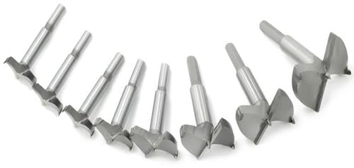 Meichoon Forstner Auger Drill Bit Set 25-60cm 8PCS Woodworking Boring Hole Saw Punching Bit Wood Slabs Flat Wing Drilling Carbide Tip Round Shank Cutting for Hinge Plywood CNC Tool