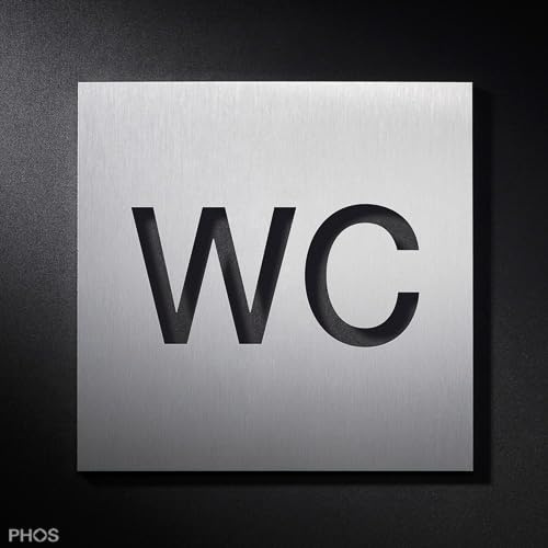 WC Schild Edelstahl gebürstet, Beschriftungsschild, Piktogrammschild Toilette zur Beschriftung - PHOS Design
