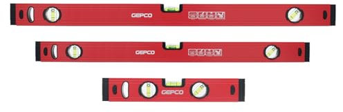 GEPCO 3-tlg SET Profi Wasserwaagen Industrie 30 60 80 cm Aluminium 1.2 mm Richtwaage Messwaage Bauwaage 3 Libellen Messtoleranz: 0,5mm/m