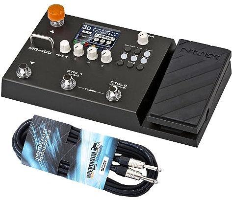 Nux MG-400 Multi-Effektgerät Modeler für Gitarre und Bass + keepdrum Klinkenkabel
