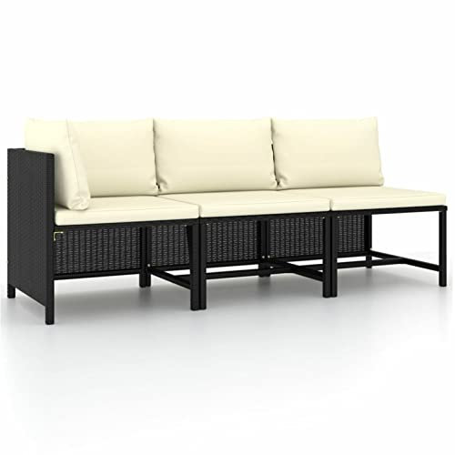 ShCuShan 3-TLG. Garten-Sofagarnitur mit Auflagen Garden Sofas TerrassenmöBel Lounge GartenmöBel Set Lounge Garnitur Set Sofa Balkon Schwarz Poly Rattan - 313519
