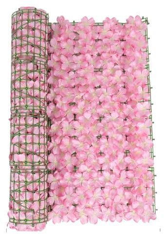 AiQima Künstlicher Zaun, Blatt, Balkonschutz, Balkonzaun, Sichtschutz, Gartenzaun, Simulationspflanze, Kirschbaum, Leitplanke, Dekoration (Color : Pink1, Size : 50cmx3m)