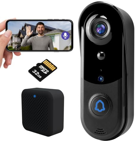 Eaula Videns Doorbell Camera Wireless, WiFi Video Doorbell with Free Ring Chime, Indoor/Outdoor Surveillance Human Detection, 2-Way Audio, Night Vision, 32 SD Card, Battery Powered, No Monthly Fee
