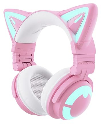 YOWU RGB-Katzenohr-Kopfhörer CE kabelloses 5.2 faltbares Gaming-Headset (CE, Rosa)