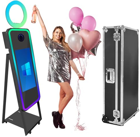 40 Zoll Spiegel Photo Booth Selfie LED Rahmen Tragbare Touch Screen Magic Mirror Booth Maschine für Hochzeit Party Events (Schwarz, 40 Zoll)