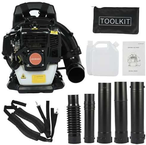ohfruit 52cc Benzin-Rucksack-Laubbläser, 2-Takt 1,25 kW Schneelaubbläser, 550 CFM gasbetriebener Schneegartengebläse mit Tempomatgriff für Rasenpflege, Hof, Staub, Schmutz, Schwarz