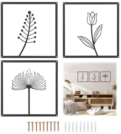 jinminamz Schlafzimmer Wanddeko Modern, Wall Decor Natur Deko für Wohnzimmer Schlafzimmer Küche Outdoor, Wand Dekoration Wanddekoration Blume Pflanze Einfach Schwarz, 25cm
