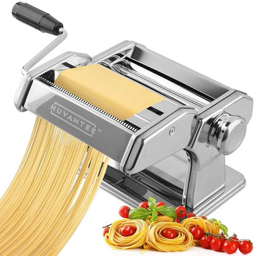 Máquina para hacer pasta, prensa manual manual, ajustes de grosor ajustables, máquina de fideos con rodillos y cortador de aleación de aluminio lavables, perfecta para espaguetis, fettuccini, lasaña