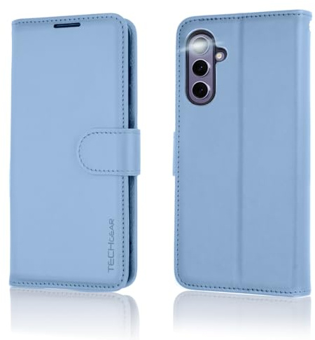 TECHGEAR Galaxy S24 FE Wallet Case, Flip Protective Phone Case Cover [RFID BLOCKING] Wallet Card Holder, Stand & Wrist Strap - Light Blue PU Leather with Magnetic Closure For Samsung Galaxy S24 FE 5G