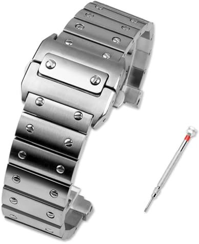 CEKGDB Massives Edelstahl-Uhrenarmband für Cartier Santos 100 Serie, Herren-Armband, 23 mm, Schmetterlingsschnalle, Uhrenzubehör, 23 mm, Achat