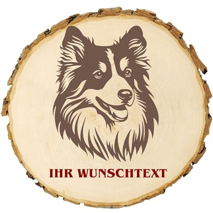 KIWISTAR UG - 14-16 cm Baumscheibe - Shetland Sheepdog - Hund - personalisiertes Geschenk individuell selbst gestalten - Name - Holzscheibe mit Wunschtext - Naturholz - Geschenk - Türschild