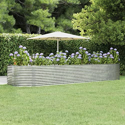 Cinyiqo Jardinera Acero Recubrimiento en Polvo, Huerto Urbano Terraza, Jardineras Exterior, Jardineria Maceteros, Mesa De Cultivo, Huerto En Casa, Plateado 447x140x68 cm