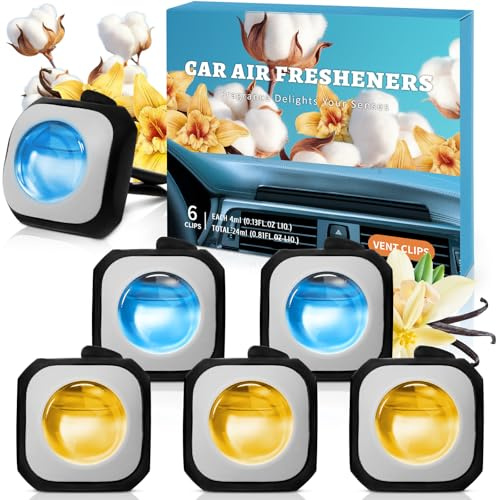 Scent-Hi Auto Duft, Lufterfrischer Auto, Cotton und Vanilla | Auto Lufterfrischer Mit Clip, Duft Auto Innenraum Zur Beseitigung Und Vermeidung Von Gerüchen, 6 Stück x 4ml