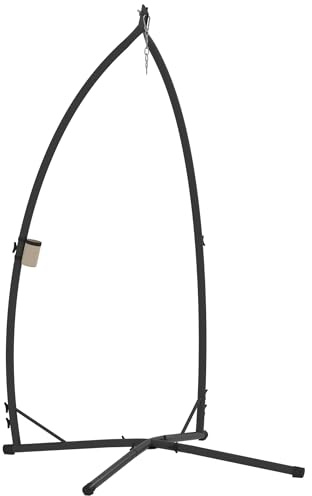 Outsunny Support pour chaise suspendue pour œufs Hauteur 215 cm avec structure en acier Base stable et porte-gobelet Support pour chaise Balançoire pour patio, jardin, balcon, charge 150 kg, noir