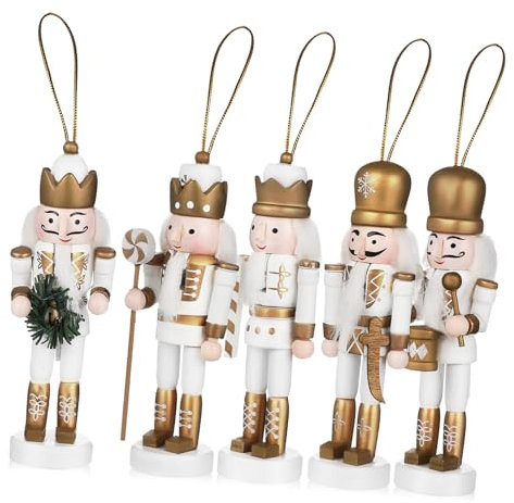 SECFOU 5pezzi Decorazioni Natalizie Legno Da Soldatini Nutcracker Per Festività Ornamenti Artigianali Per Natale Con Design Adorabile e Materiale Resistente