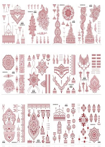 Scinzene Henna Tattoo Set - 14 Blätter Temporäre Tattoos mit 10 Designs, Wasserfest und Hautfreundlich, Ideal für Frauen und Mädchen, Festival, Hochzeit, Strand und mehr