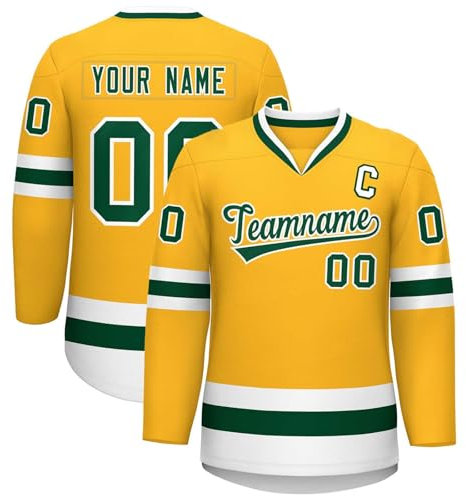 KONG JIMFAN Personalisiertes Hockey Trikot,Eishockey Kostüm Erwachsene Lose Atmungsaktiv Eishockey Trikots mit Eigenem Namen Nummer Logo & Teamname,Teamtrikot für Familien Matching(#B Yellow)