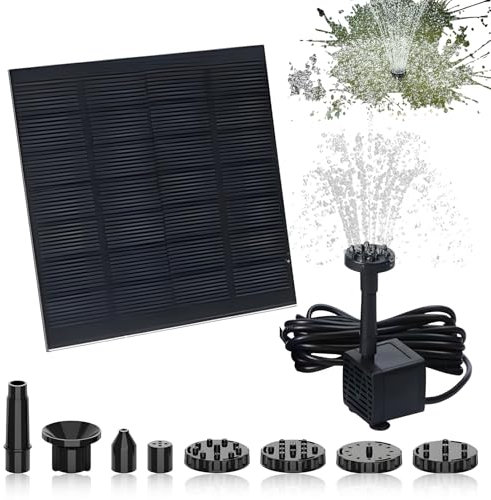 Anluomania Fontana Solare 1.5W, Fontana da Giardino Esterno 200 L/H, Pompa Solare per Laghetto con 6 Ugelli, Pompa ad Acqua Solare per giardino, bagno di uccelli, stagno, contenitore per pesci