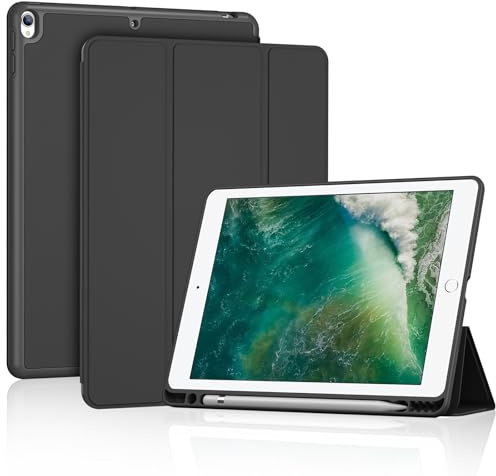 ProCase Smart fodral för 10,5-tums iPad Air 3:e generationen 2019/iPad Pro 2017, smalt stativskydd med pennhållare mjuk TPU-baksida för Air 3 – mörk svart