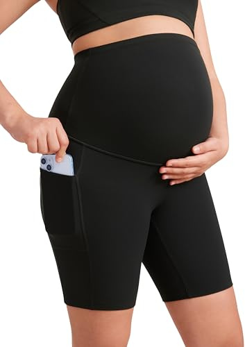 CRZ YOGA Butterluxe gravidyoga bikershorts med fickor 13/20 cm - Over the Belly Graviditetsträning Atletisk Svart XL
