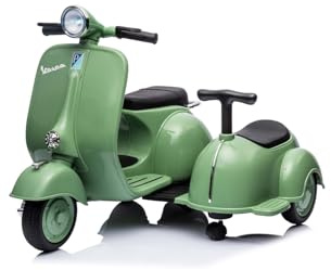 Elektro Kinder Motorrad Vespa 150 VL1T mit Beiwagen 1x30W 6V 4.5A, Farbe:Grün