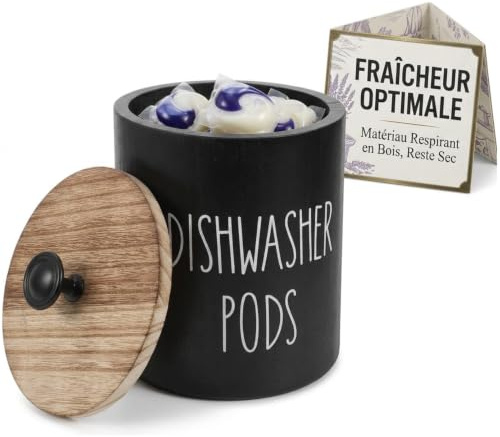 UKCOCO Aufbewahrungsbehälter Für Geschirrspültabs: 16 X 13 X 13 Cm Holz – Organizer Für Geschirrspültabs Mit Deckel Für Zuhause Schwarz Waschmittel Aufbewahrung